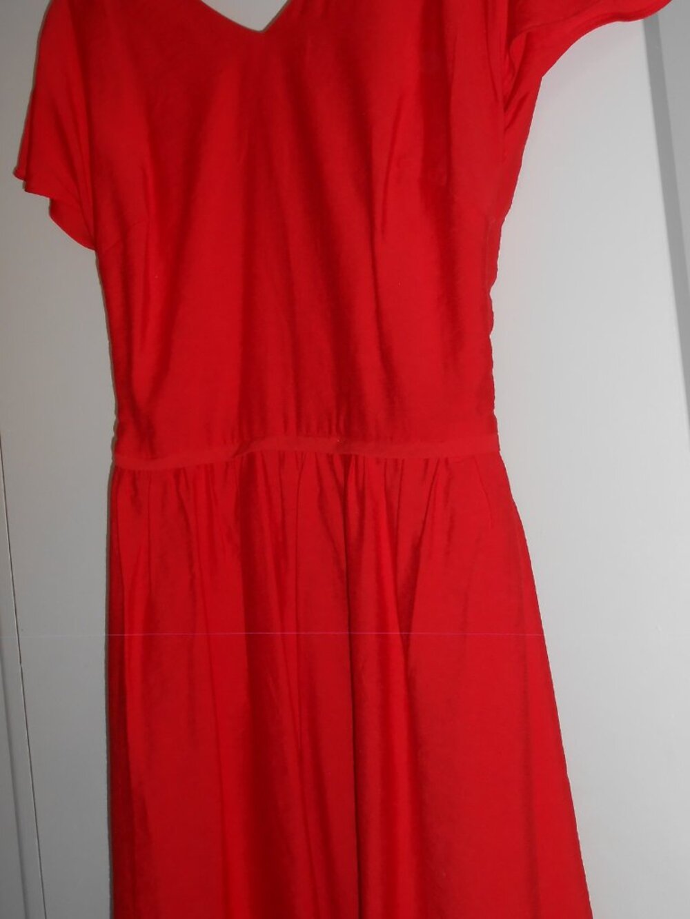 Armani Exchange, mini red/orange dress, size 6 solid V neck nice back design - Picture 3 of 7